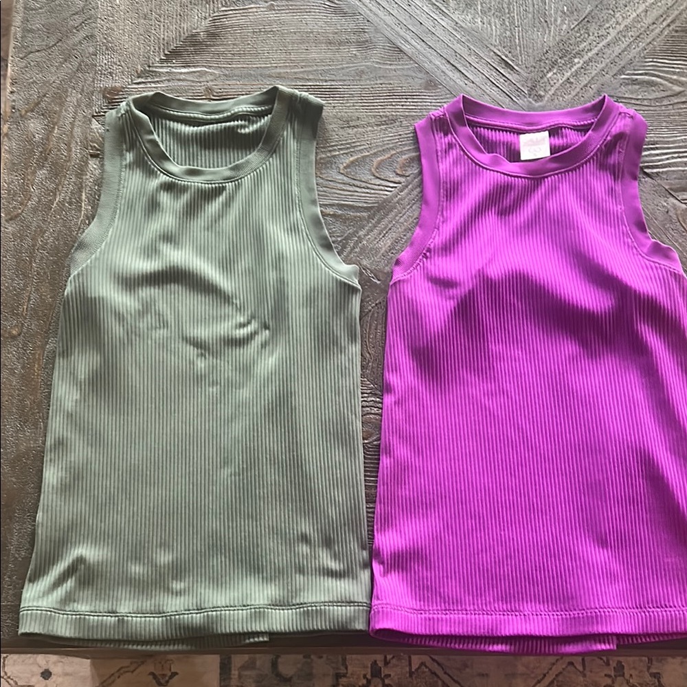 Calia Sleeveless Ribbed Tops - Green and Purple